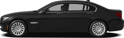 Side profile of long luxury sedan with distinctive alloy wheels