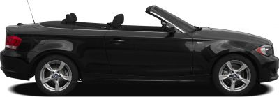 Sleek black two-door convertible with alloy wheels and open-top design