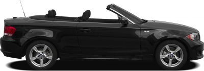 Side profile of a black convertible with alloy wheels and open roof
