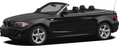 Black two-door convertible with open roof and sporty alloy wheels