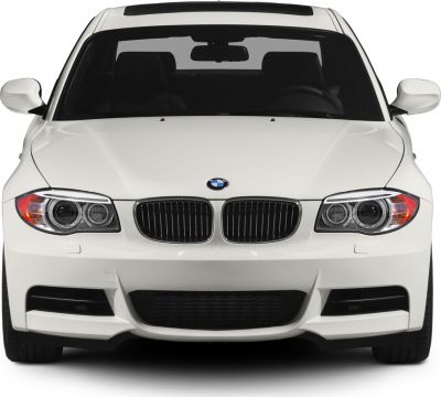 front view with twin round headlights and kidney grille