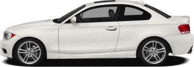 White two-door coupe profile with alloy wheels and sporty design