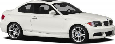 White sporty coupe with alloy wheels, side profile view