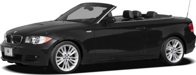 Black convertible with soft top down and alloy wheels front-side view
