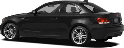Rear side view of a black coupe with sporty alloy wheels
