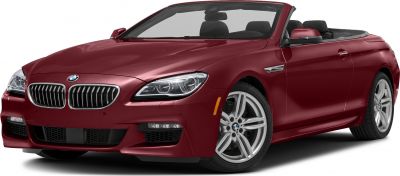 Front and side view of red convertible with detailed headlights and grille