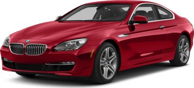 Sporty coupe front angle with prominent grille and headlights