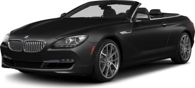 Front and side view of a convertible with open roof and alloy wheels