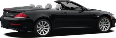 Black BMW convertible with open roof and luxury design